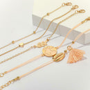 5pcs/set Bracelet Women Heart Shell Flower Bead Chain Retro Tassel Jewelry