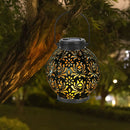 Retro Solar LED Lamp Garden Iron Hanging Lantern Landscape Light (B Black)
