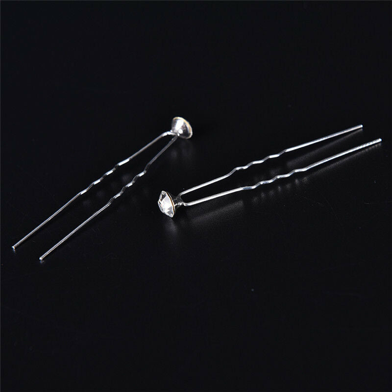 20PCS Clear Crystal Rhinestone Diamante Wedding Bridal Prom Hair Pins Hairpin Gw