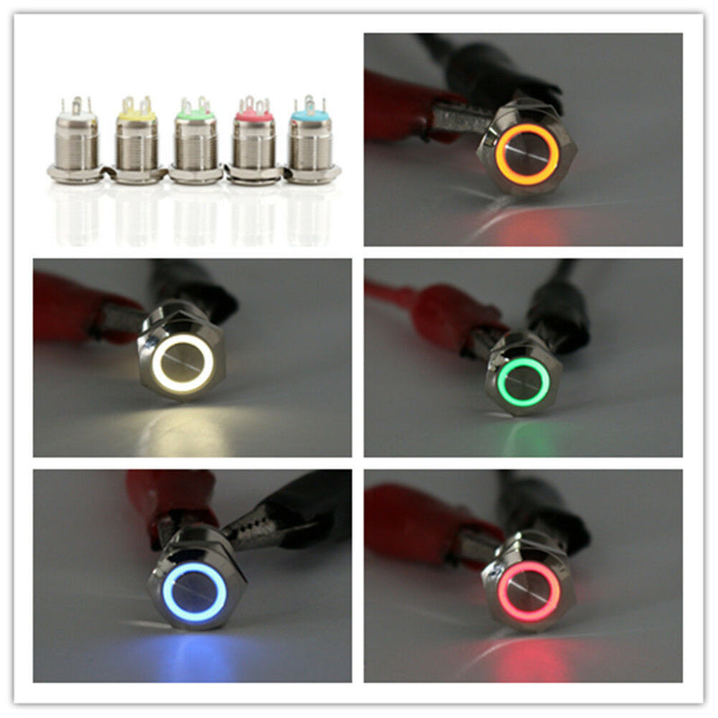 21mm Momentary Tri-color RGB LED Ring LED Metal Pushbutton Switch 12V 4 Pins 1pc