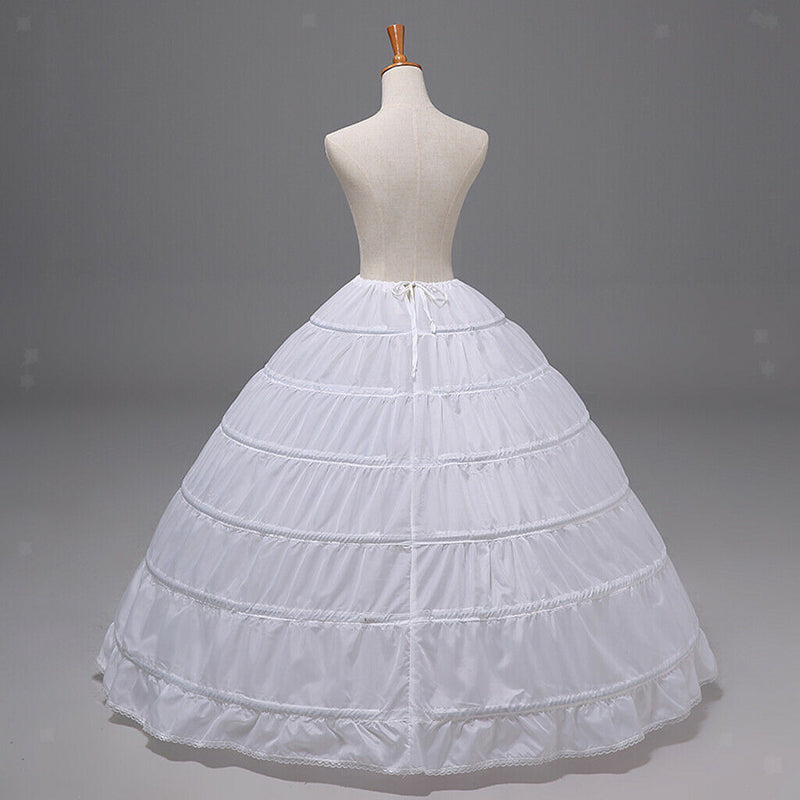 White Long 6-Hoop Petticoat Extra Full Wedding Prom Ball Crinoline Underskirt