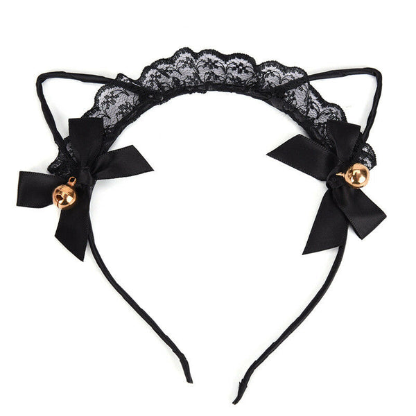 Women Lace Cat Ears Headband Bells Party Costume Fancy Dress Hair Hoop  OZA Gw