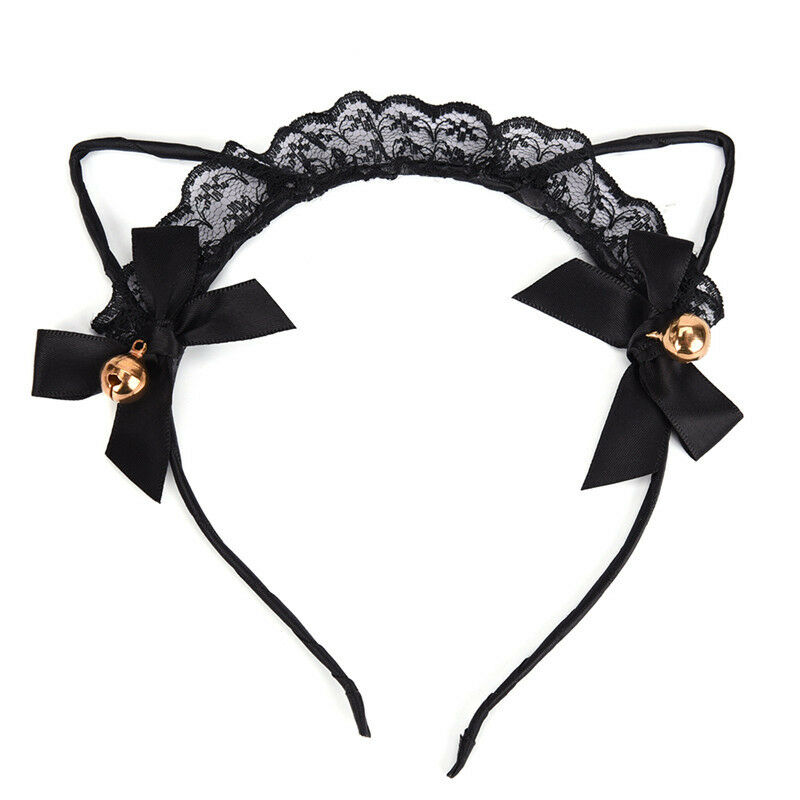 Women Lace Cat Ears Headband Bells Party Costume Fancy Dress Hair Hoop  OZA Gw