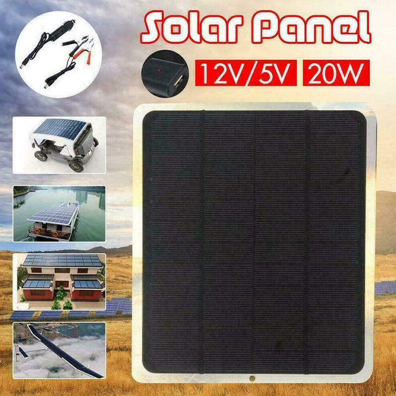 20W 12V Outdoor Car Boat Yacht Solar Panel Trickle Charger Battery Power K0N9