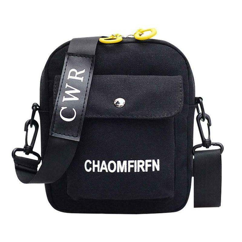 Letter Print Sports Shoulder Handbags Unisex Canvas Crossbody Bags (Black)