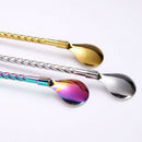 7pcs Stainless Steel Long Twisted Straw Spoon Stirring Scoop Reusable Bar Tools
