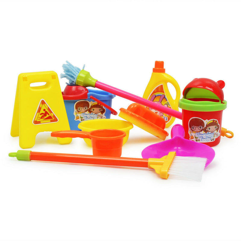 10xKids Pretend Play Cleaning Set-Bucket Broom Mop Duster Brush Dustpan Toys