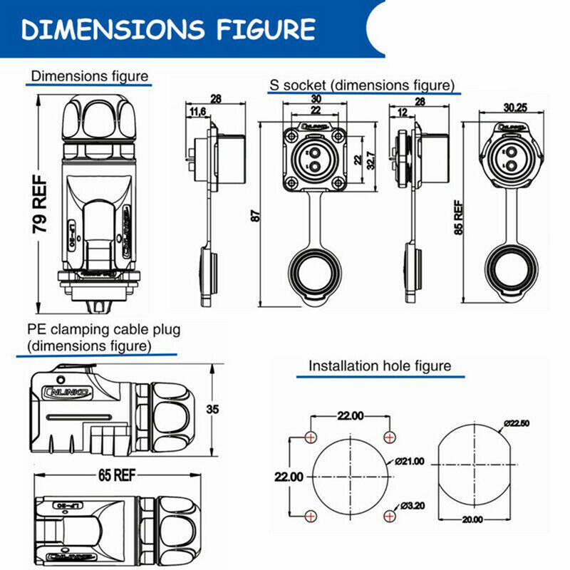 500V 12V / 24V IP67 round plug, socket, connector plug with cover waterproof Gw