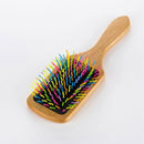 Natural Wooden Hair Brush, Natural Rainbow Wooden Paddle Hair Brush S8E4