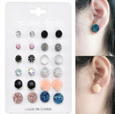 12 Pairs Charm Rhinestone Crystal Earrings Set Women Ear Stud Fashion Jewelry