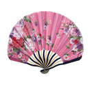Chinese Japanese Fabric Bamboo Folding Hand Held Fan Pink H9Q7