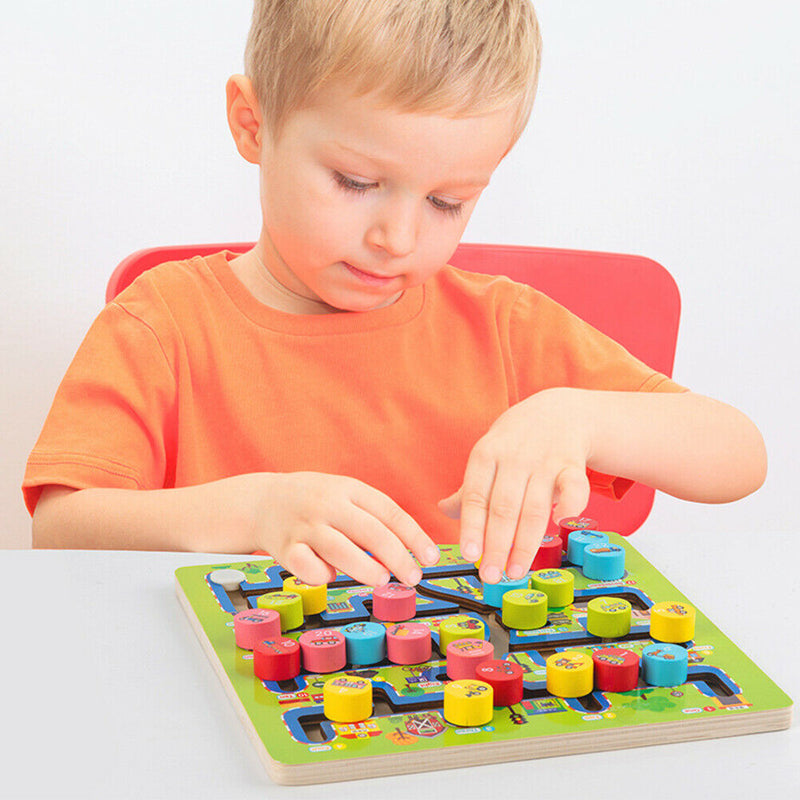 Kid Wooden Digital Traffic Maze Slide Toys Children Educational Puzzle Game