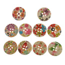 10pcs Flower Floral Printed 4-holes Wooden Buttons for Sewing Craft DIY 50mm