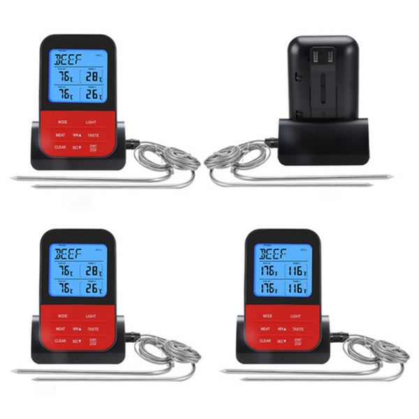 Digital Wireless LCD Remote Thermometer BBQ Grill Kitchen Meat Food Probe Timer