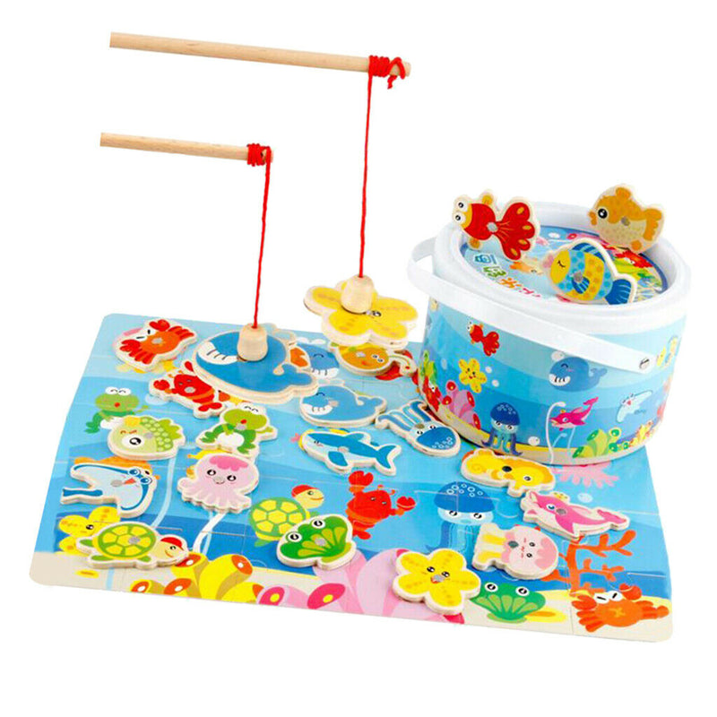 Toddler Wooden Magnetic Fishing Pole Game Montessori Toys,Go Fish Ocean Animals