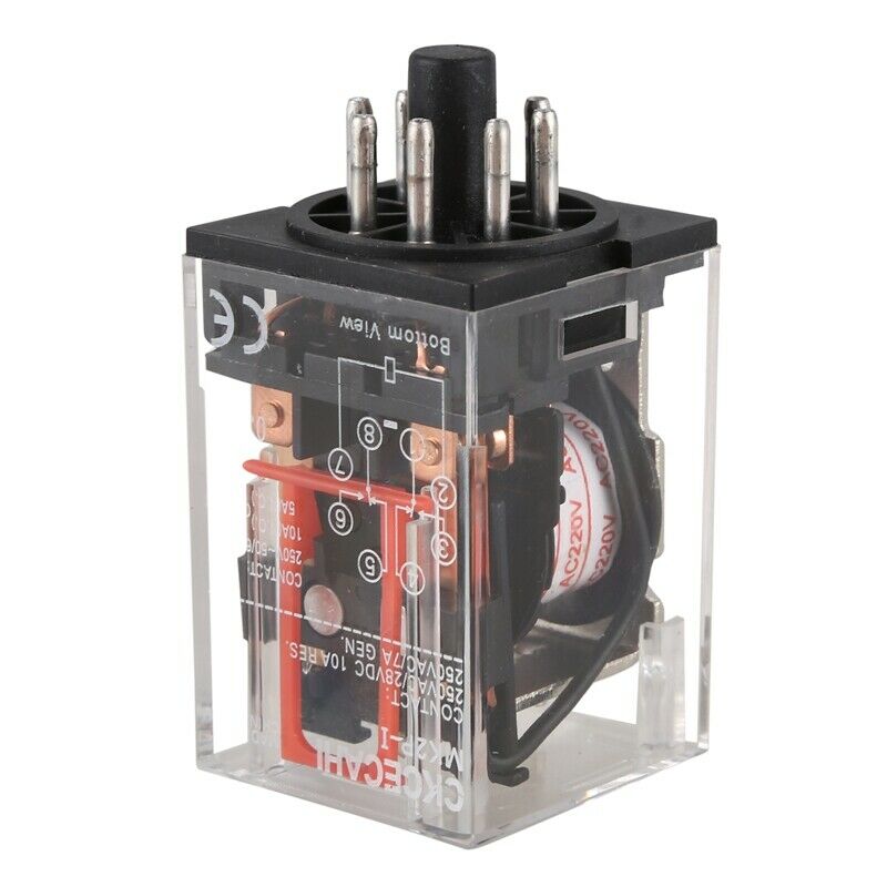 MK2P-I Clear Shell DPDT AC220V Coil Power Relay Socket Base I5A2
