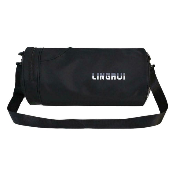Women Barrel-Shaped Sports Gym Shoulder Bag Waterproof Nylon Bags (Black)