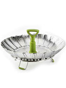 9" Stainless Steel Folding Food Vegetable Poacher Steamer Basket Cooker Extend