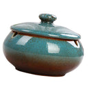Retro Style Ashtray Ceramics Ashtray with Lid for Indoor Outdoor Use Blue