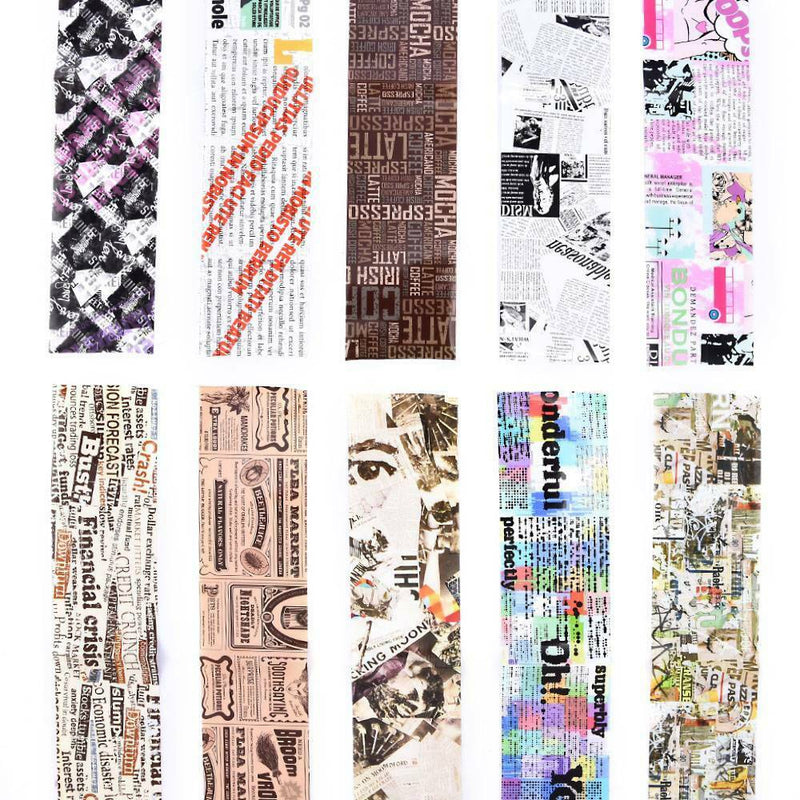 10PC Newspaper Series Nail Foils Stickers Transfer Paper Nail Art Decoration DIY