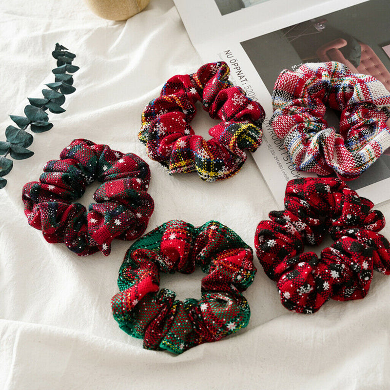 5 Pieces Christmas Scrunchies Elastic Bobbles Hair Bands Scrunchy Hair Ropes