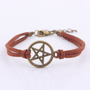 Inspired Bracelet Pendant Brown Rope Retro Bronze Pentagram Bracelet ES