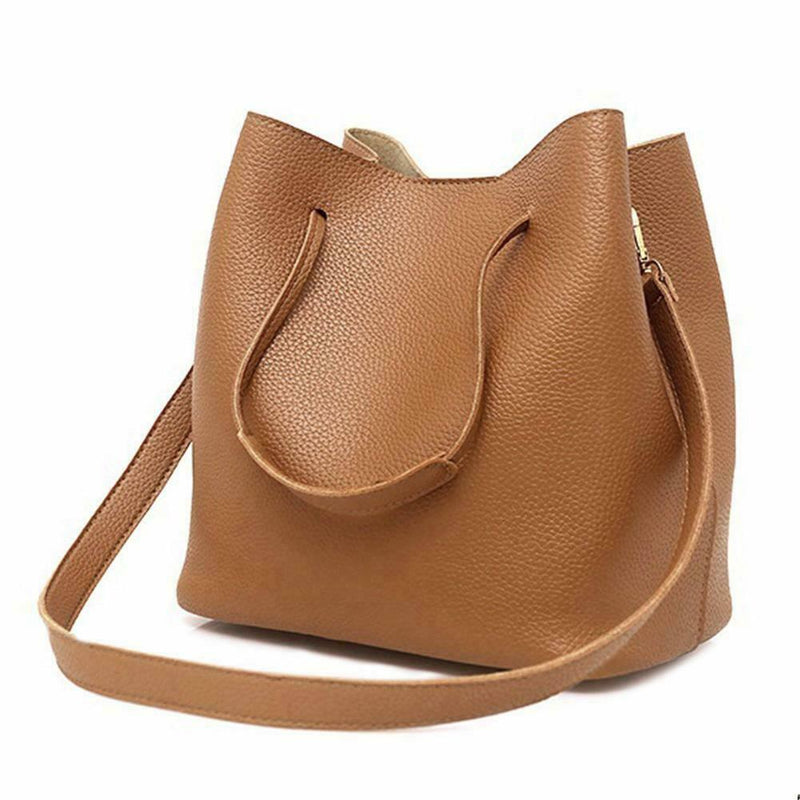 4pcs Set Women Bag Fashion Solid PU Single Shoulder Messenger Bags(Brown)