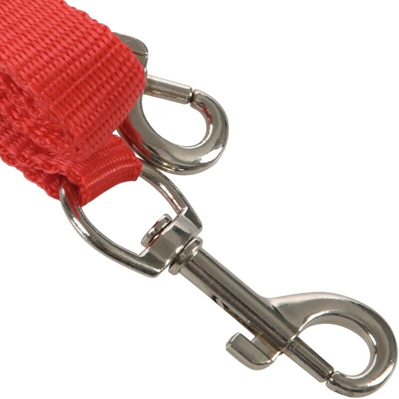 Red Nylon 15mm Width Walk Double Dog Two Lobster Clasp Way Pet Leash