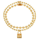 Love Heart Lock Pendant Bracelet Round Beads Rhinestone Women Charm Bangles