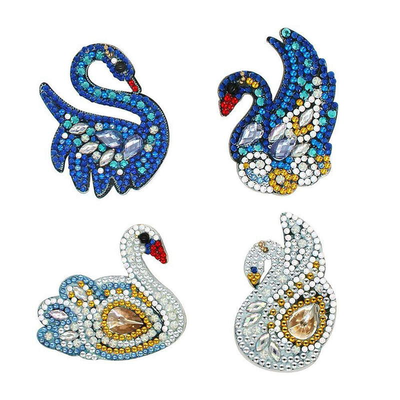4pcs DIY Full Drill Special Shaped Diamond Painting Swan Shape Key Ring Gifts