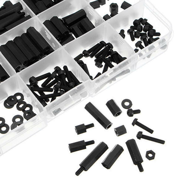 260pcs/box Black Nylon Outer Hex Screws Nuts PCB Standoff Assortment Kit