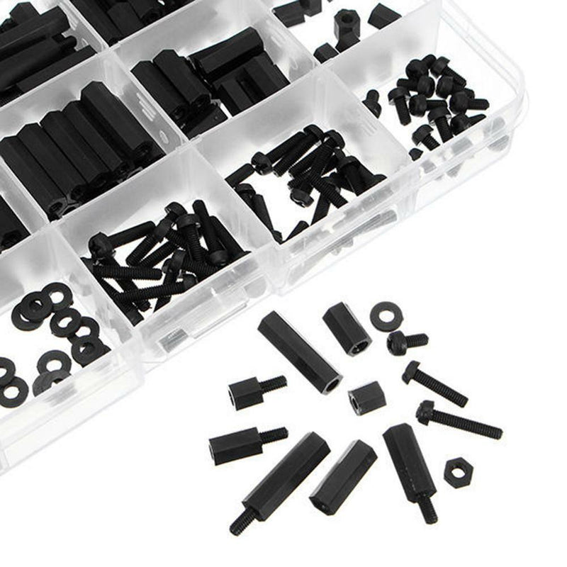 260pcs/box Black Nylon Outer Hex Screws Nuts PCB Standoff Assortment Kit
