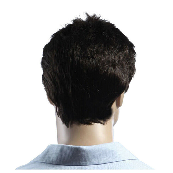 Mens short straight Black Daily life full wig Y3U7