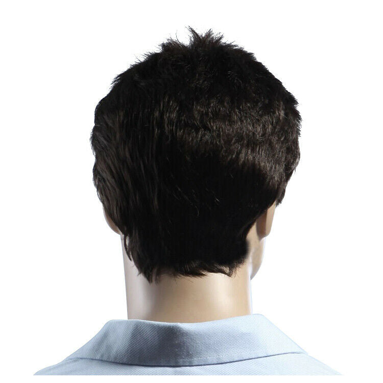 Mens short straight Black Daily life full wig Y3U7