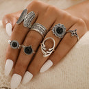 7Pcs Black Stone Antler Flower Butterfly Rings Women Metal Knuckle Rings Jew Ew