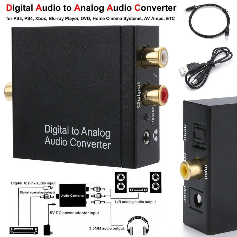 Digital Coaxial Optical to Analog RCA L/R Audio Converter Adapter with Aux 3.5mm