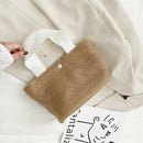 Women Straw Handbag Beach Woven Bucket Totes Travel Shopping Bag (White)