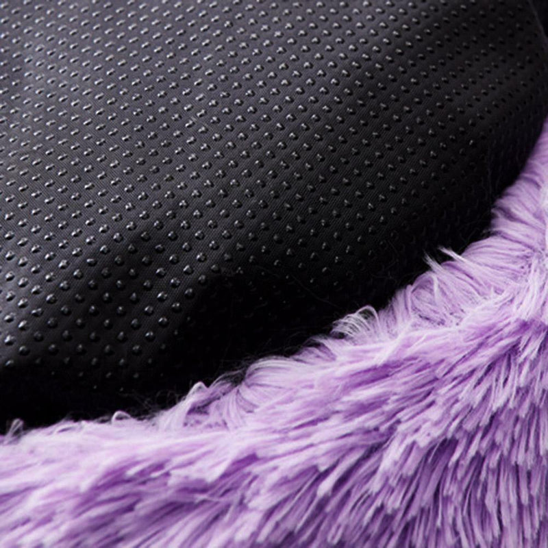 Round Soft Dog Bed Plush Kennel Nest Velvet Folding Pet Mat (Purple M)