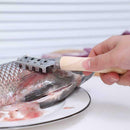 Stainless Steel Fish Scale Scraper Seafood Skin Remover with Wooden Handle