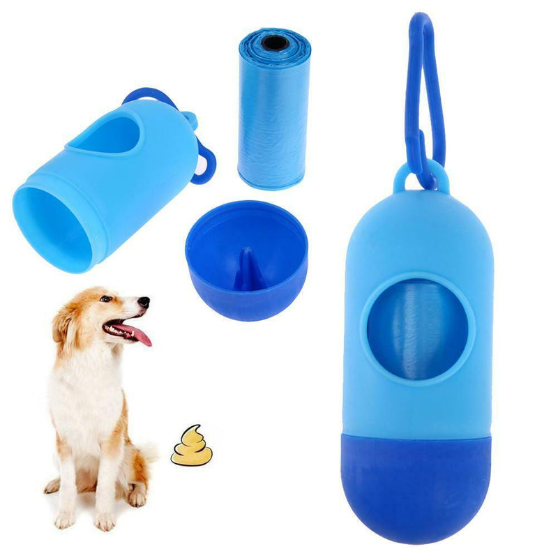 Pet Dog Garbage Clean up Bags Holder Dispenser + Poop Bags Set(Blue)