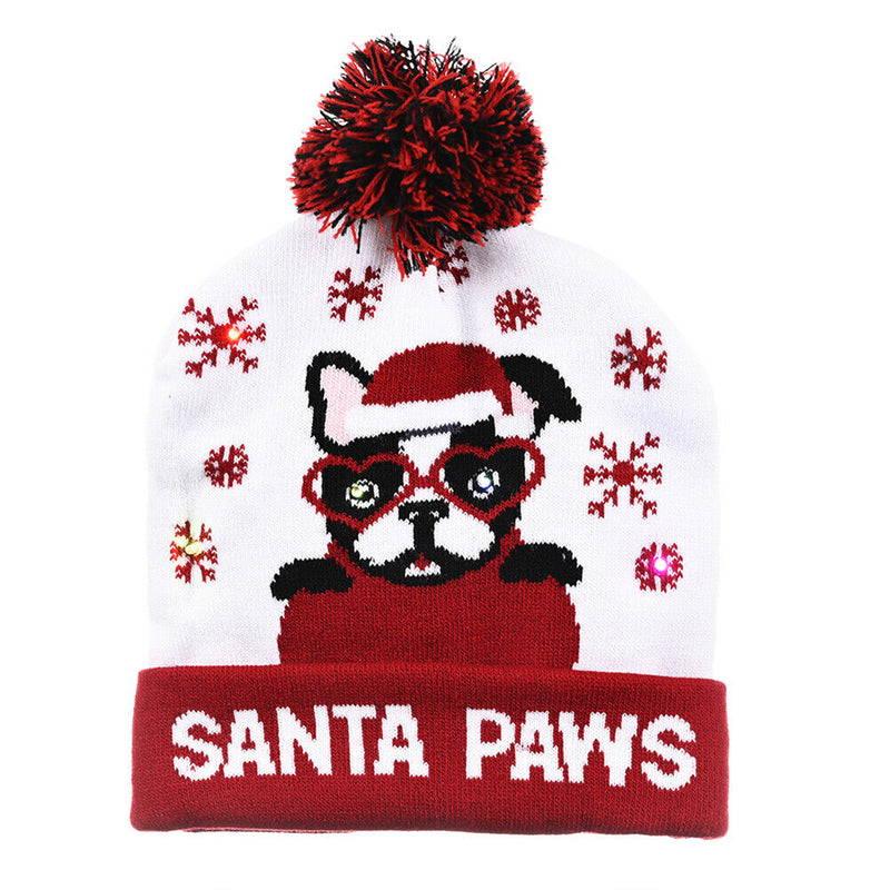 Colorful LED Light Christmas Hat Snowman Luminous Knitted Cap Beanie (D) A