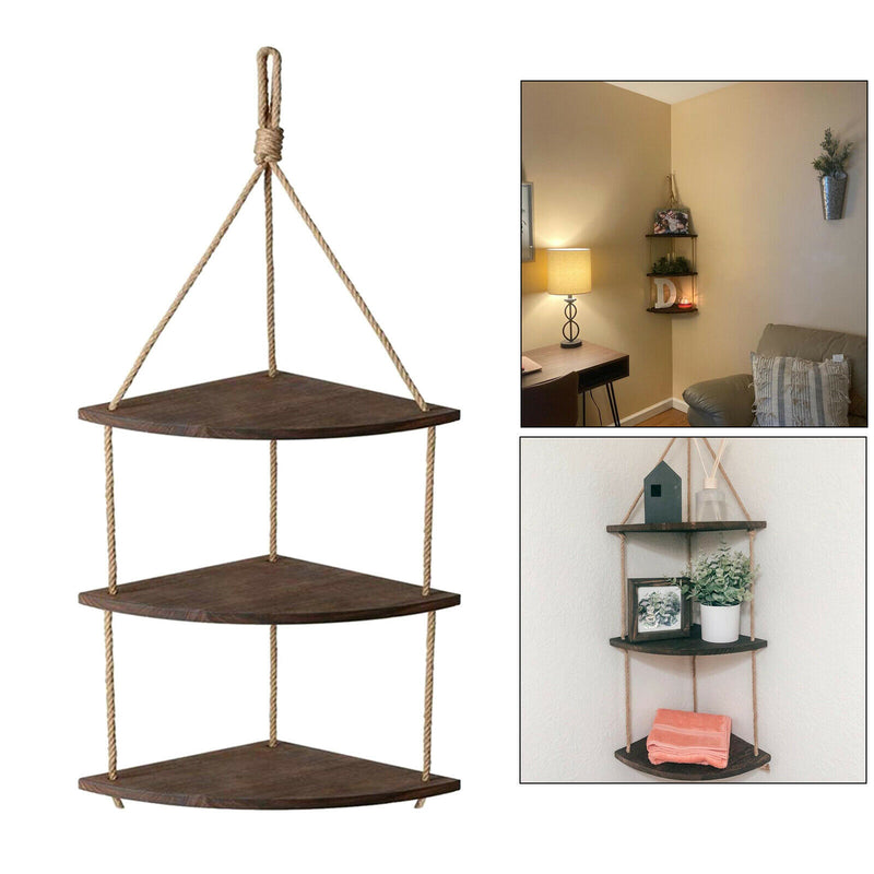 3 Layers Wood Hanging Rack Corner for Living Room Bedroom Bathroom Decor