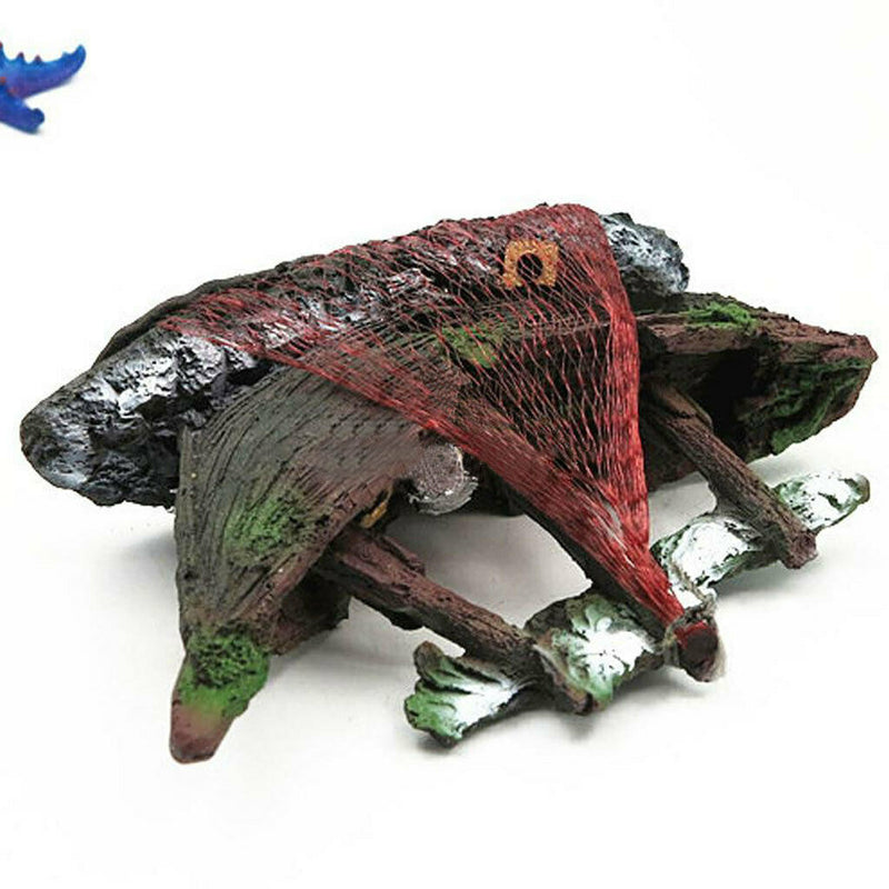 Wreck Boat Fishnet Fish Tank Aquarium Landscaping Underwater Ornament Decor