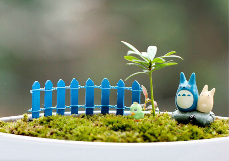5x Wooden Mini Fence Barrier Ornaments Garden Micro Landscape Bonsai DIY Blue