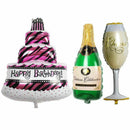 Large Birthday Party Balloons Set of 3 - Cake - Champagne, Bottle and Glass A2C8