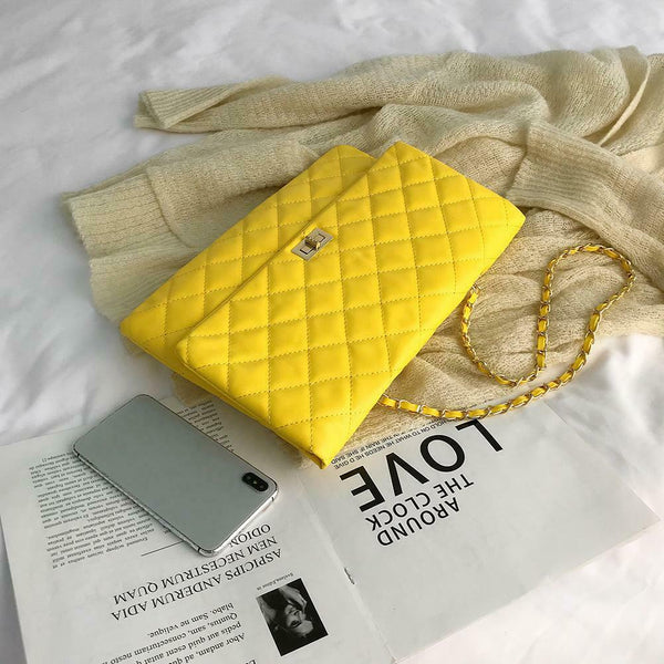 Fashion Women Shoulder Messenger Handbag Chain Leather Evening Bag (Yellow) A#S