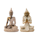 2 Pieces The Hue Cottage Seated Meditation Buddha Deity Sandstone Statue