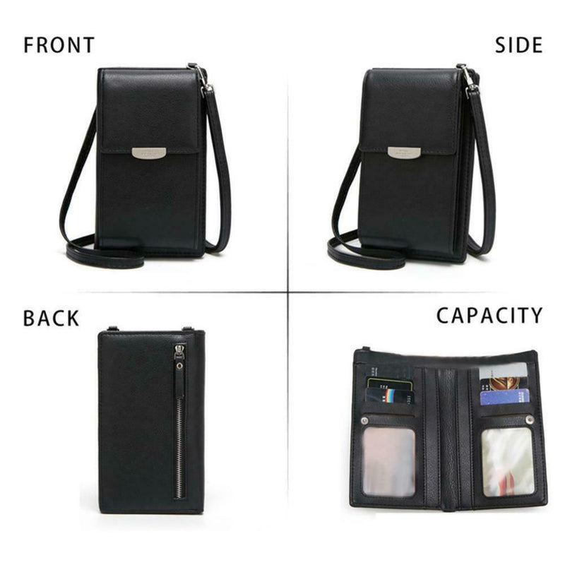 Women Messenger Bag PU Leather Phone Purse Mini Shoulder Handbag (Black)