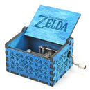 Retro Wood Hand Cranked Music Box Blue Carved Kids Birthday Gift Home Decor
