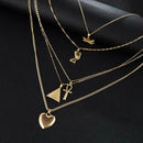 Punk Heart Cross Pendant Clavicle Chain Women Multilayer Necklace Jewelry A